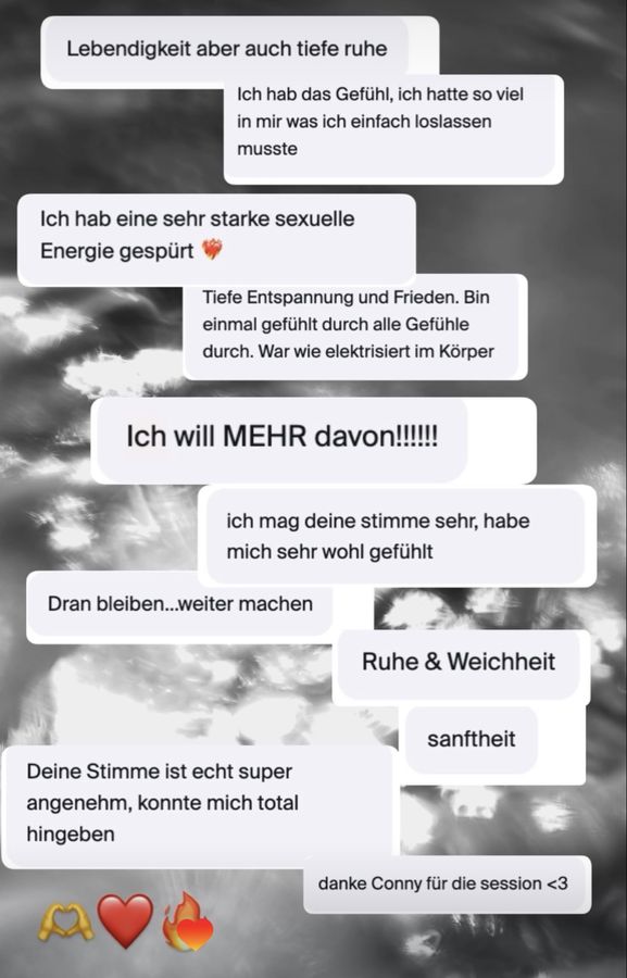 Nachrichten von Teilnehmerinnen nach einer Session, unter anderem: Lebendigkeit aber auch tiefe Ruhe.