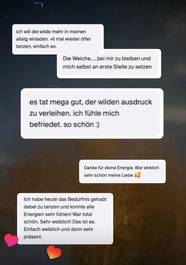 Nachrichten von Teilnehmerinnen, unter anderem über den Wunsch, die Wilde mehr in den Alltag einzuladen.